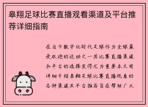 皋翔足球比赛直播观看渠道及平台推荐详细指南